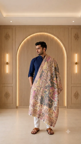 Heritage Motif Non-Reversible Semi-Pashmina Stole With Curated Box Packaging