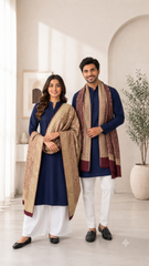 Reversible Zari Cashmere Wool Unisex Stole - Pack of 1 With Curated Premium Box Packaging