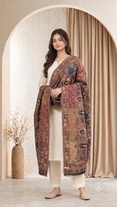 Non Reversible Kani Weaving Fine Wool Unisex Shawls - Pack of 1 With Premium Curated Box Packaging