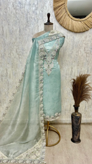 Rose Embroidered Glass Organza Unstitched Suit