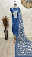 Serene Ethnic Style Linen Cotton Unstitched Suit