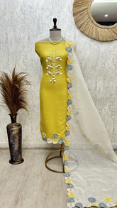 Blooming Golden Weave Kota Unstitched Suit