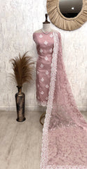 Glass Organza Unstitched Suit Set With Glass Organza Dupatta