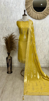 Tissue Unstitched Suit Set With Tissue Dupatta