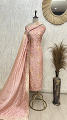 Aqua Floral Heritage Dola silk Unstitched Suit
