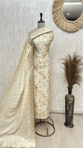 Aqua Floral Heritage Dola silk Unstitched Suit