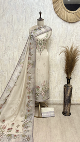 Ethereal Floral Twill Organza Unstitched Suit