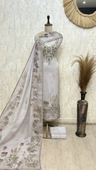 Ethereal Floral Twill Organza Unstitched Suit