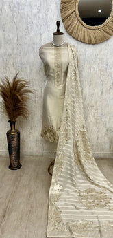 Tissue Unstitched Suit Set With Organza Dupatta