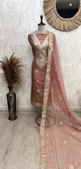 Tissue Organza Unstitched Suit Set With Tissue Organza Dupatta