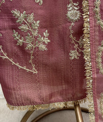 Silk Unstitched Suit Set Featuring Tissue Dupatta