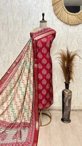 Traditional Tree Print Maheshwari Cotton Unstitched Suit