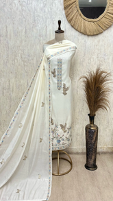Avian Blossom Mul Chanderi Unstitched Suit