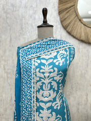 Turquoise Floral Elegance Muslin Unstitched Suit