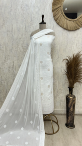 Classic Ivory Panels Georgette Unstitched Suit