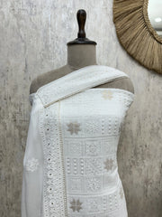 Classic Ivory Panels Georgette Unstitched Suit