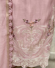 Mul Chanderi Embroidered Unstitched Suit with Floral Printed Dupatta