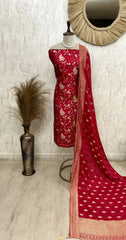 Dola Silk Unstitched Suit Set Featuring Weaving Work