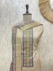 Golden Heritage Print Tussar silk Unstitched Suit