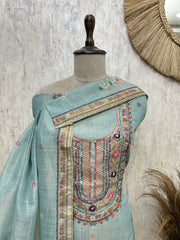 Pastel Embroidered Elegance Tissue Linen Unstitched Suit