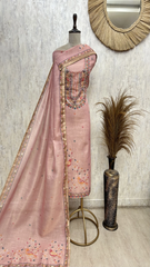 Pastel Embroidered Elegance Tissue Linen Unstitched Suit