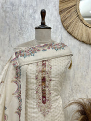 Ivory Embroidered Elegance Tissue linen Unstitched Suit