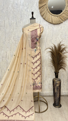 Rustic Beige Elegance Linen Unstitched Suit