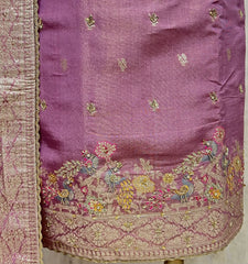 Teal Elegance Drape Tissue Unstitched Suit