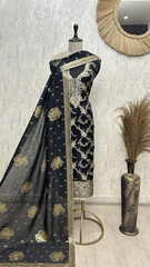 Emerald Floral Elegance Organza Unstitched Suit