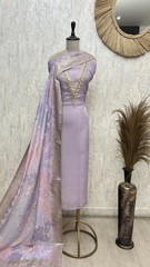 Lavender Royal Elegance Organza Unstitched Suit