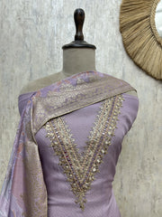 Lavender Royal Elegance Organza Unstitched Suit
