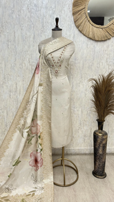 Elegant Embroidered Neckline Organza Unstiched Suit