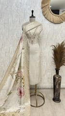 Elegant Embroidered Neckline Organza Unstiched Suit