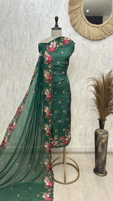 Emerald Floral Elegance Opada silk Unstitched Suit