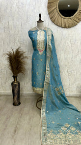 Tissue Unstitched Suit Set Featuring Tissue Dupatta