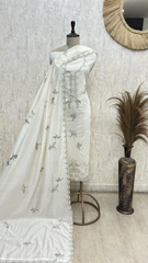 Ivory Threadwork Elegance Mul chanderi Unstitched Suit