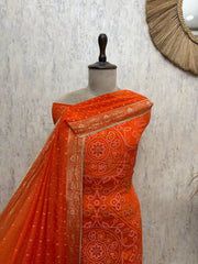 Elegant Bandhani Chinnon Unstitched Suit