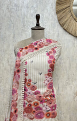 Soft Bloom Stripes Mul chanderi Unstitched Suit