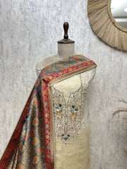 Regalia Cream Tissue Silk Unstitched Suit
