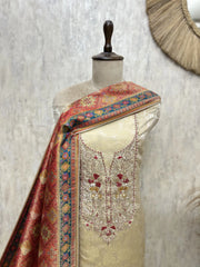 Regalia Cream Tissue Silk Unstitched Suit