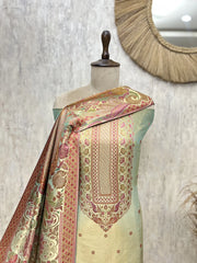 Katan silk Unstitched Suit with antique floral and paisley detailing