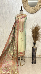 Katan silk Unstitched Suit with antique floral and paisley detailing