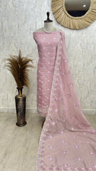 Organza Unstitched Suit Set With Thread Work Flamingo Motif