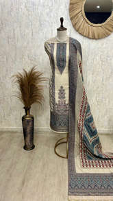 Linen Unstitched Suit Set With Linen Dupatta