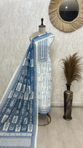 Indigo Printed Elegance Linen Unstitched suit