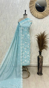 Taupe Embroidered Grace Mul chanderi Unstitched suit