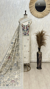 Floral Embroidered Elegance Jamdani linen Unstitched suit