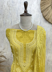 Chikankari & Pearl Work Georgette Unstitched Suit Set