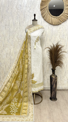 Ivory Gold Embroidered Cotton Unstitched suit