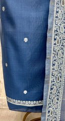 Indigo Unstitched Suit Set Featuring Zari Work On Neckline